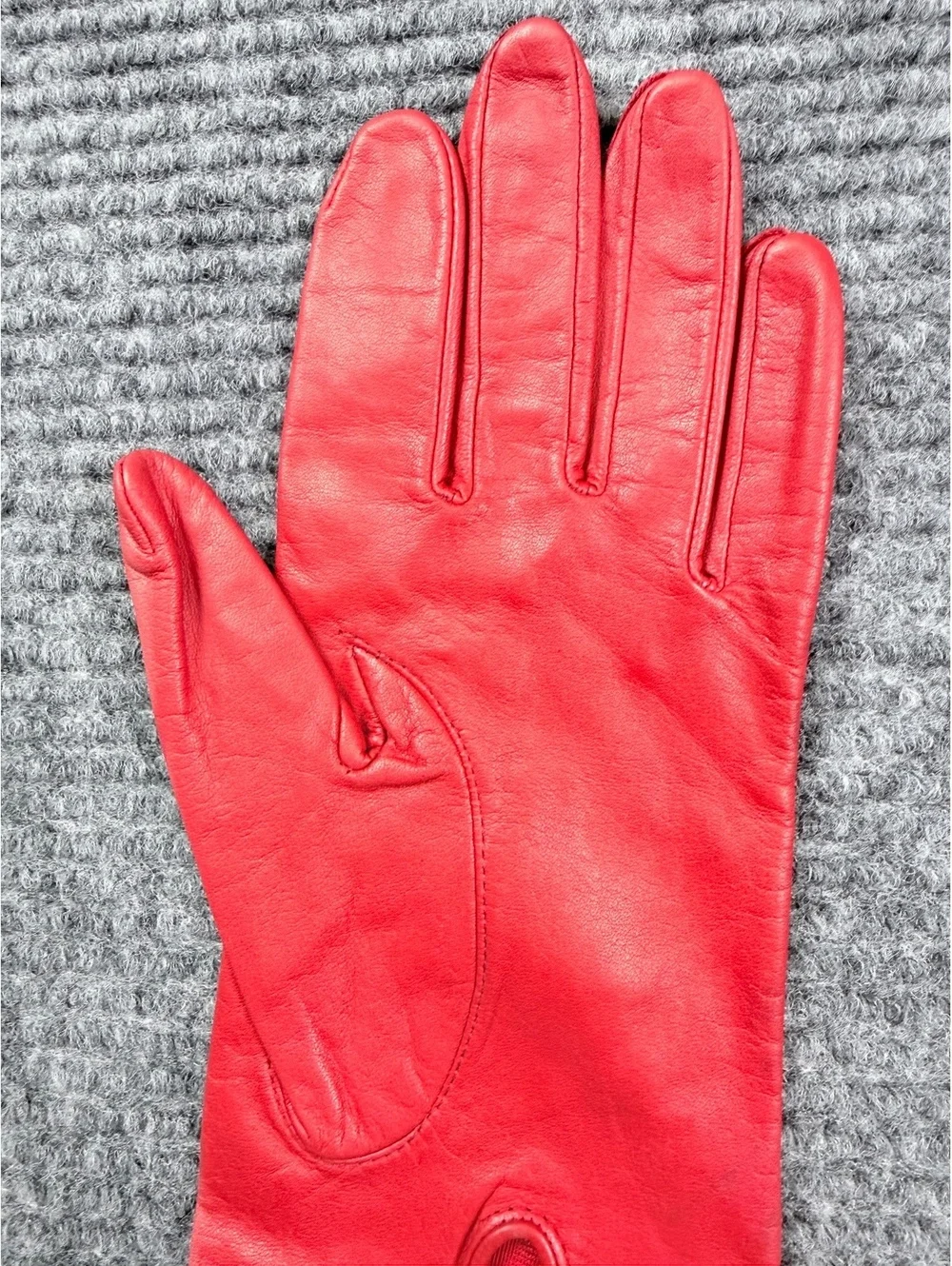 Vintage Red Leather Dress Gloves Size 8 Nylon Lined Women’s